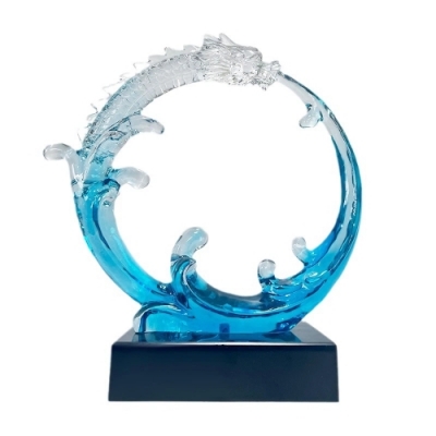 Transparent Polyresin Wave Dragon Sculpture