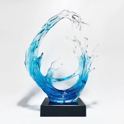 Transparent Polyresin Wave Sculpture 