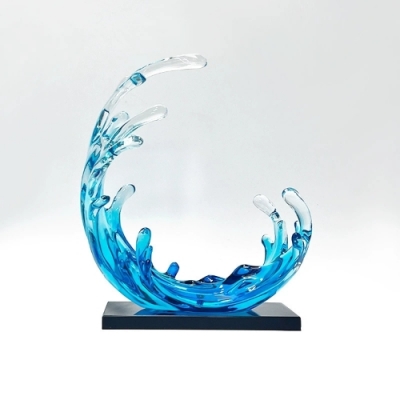 Transparent Polyresin Wave Sculpture